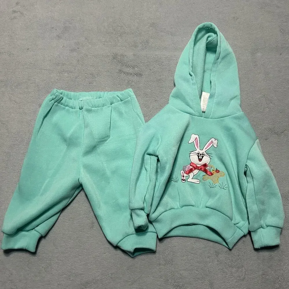 Vintage Vienna Kids Bunny Hoodie Sweatshirt Pants Set Baby 3-6 Months Alice 80s